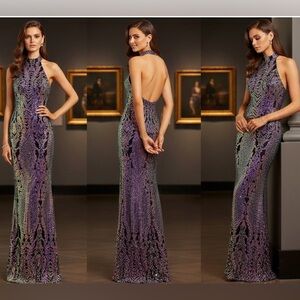 CITY VIBE Dress Women’s LONG COLORED SEQUINS HALTER NECK, OPEN BACK